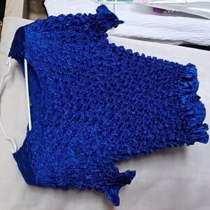 Popcorn bubble top royal blue with ruffle sleeves and bottom, EUC, One Size